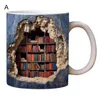 Wasserflaschen Mikrowellengeeignete Kaffeetasse Hochwertige Keramik Einzigartige 3D-Bücherregaltasse mit Griff Geschenk für Buch