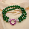 Strand 2 Rijen Groene Jade Kralen Armband Cz Pave Sluiting Verstelbare Vrouwen Bruiloft Sieraden