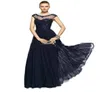 Vintage Chiffon Lace Crew Illusion Neck Prom Evening Gowns Applices Pärlor Cap ärmar Plus Size Mother of the Bride Dresses1717501