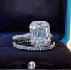 Обручальные кольца Emerald Cut 2ct Lab Diamond Promise Sets Кольца 925 Стерлинговые серебристые ангель