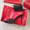 Zencefil siyah altın 95m dişi stiletto topuk sandal kristal kaplı ayak bileği kayışı yüksek topuklu elbise ayakkabıları lüks tasarımcı slingback parti akşam ayakkabı