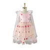 Sommer Kinder Mädchen Party Kleid Erdbeere Stickerei Mesh Prinzessin Neckholder Kleider Kinder Formale Kleidung H0508 240223