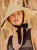 Chapéus de aba larga Chapéus de balde USPOP Novo chapéu de sol feminino cônico str chapéu verão aba larga trigo str chapéu feminino rendas str chapéu de praia L240308