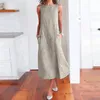 Robes décontractées Style européen et américain Fête élégante pour les adolescents 2024 Rayé Longue Poche imprimée Robe sans manches pour femmes