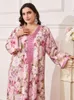 Roupas étnicas Impressão floral Abaya para mulheres muçulmanas Eid Party Loose Long Maxi Dress Turquia Dubai Kaftan Árabe Robe Islam Ramadan Femme