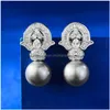 Stud Queen Crown Pearl Pırlanta Salgası Küpe% 100 Gerçek 925 Sterling Sier Düğün Damlası Küpeler Kadınlar Gelin Nişan Takı D DH2KQ