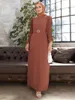 Vêtements ethniques Robe musulmane élégante Printemps plissée à manches longues O-cou Robes de couleur unie Femme Fashion Party Sundress Islamique 2024