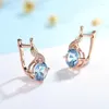 Dangle Earrings Shining Gold Plated Hoop For Women Round Cut Blue Zircon Clip Party Anniversary Jewelry Gift