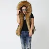 Futra Trend Męska kamizelka futra z kapturem Slim Fit Short Sleveless Fox Fur Jacket