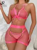 Soutien-gorge Ensembles Singreiny 2024 Costumes de lingerie porno érotique Sangle Mini Bra Thongs Femme Outfit Sexy Sous-vêtements Sheer Mesh Hollow Out Trois pièces