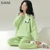 Sukae Waffle Cotton Korean Minimalist Style Kobiety Pajama Spring Autumn Long Rleeves Lady Sleep Faar Kawaii Okoła szyi Homessuits 240306