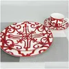 Dinnerware Sets Bone China Dinner Plate Spanish Red Grid Dish Art Design Dinnerware Sets 211012 Drop Delivery Home Garden Kitchen, Din Dh3R8