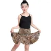 Stage Wear Children's Latin Dance Dress Performance Suite Luipard Print Training Competition Tweedelige set