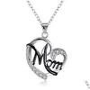 Vecalon maman pendentifs en forme de coeur avec collier pour femmes cadeau de fête des mères bijoux en gros 5 couleurs argent/noir/Rose Dhmd8