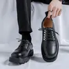 Casual Shoes Men Leather Platform Oxfords LACE-UP THOCK MANA BUSINESS DERBY BUCKLE LOAFERS HÄR SQUARE TOE Formell klänningsko