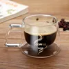 Wine Glasses Simplicity Glass Cup Coffee Drinkware Insulation Double Wall Spoon Gifts European Style Transparent Mugs