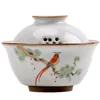 Ru kiln bird gardon gaiwan retro three-person pastrol ceramic tea bowl tureen accessories home decor2692