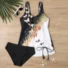 Zwemkleding voor dames Zomer Basic Brede bandjes Strapless zwembroek Tweedelig Uniek ontwerp met trekkoord Comfortabel Zwembad Zwemkleding met print Dames S-6XL L240308