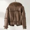 Manteau de fourrure de mouton bouclé et épissage intégré pour femmes, manteau de fourrure de lapin court pour moto, nouvelle collection hiver 2023, 537727