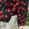 Vestidos de festa moaayina primavera designer de moda vintage cereja impressão vestido mulheres o pescoço meia manga cintura alta pacote nádegas magro longo