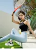 Al Racerback Yoga Tank Tops Gym Women Fiess Sleeveless Summer Sports Vest Breattable Cami Sports Shirts Slim Ribed Running Gym Crop Vest Byggt i BRA TOP