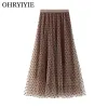 Dresses Ohryiyie Autumn Winter Black Polka Dot Tulle Skirts Women 2023 New Casual Elastic High Waist Aline Skirt Female Mesh Mid Skirt