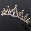 Golden Zirkon Bride Crown Driedelige set Bridal Accessories Wedding Crown Tiara ketting oorbellen sieraden set 2406