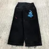 Mens JNCO jean Streetwear Y2k Hip Hop Cartoon Graphic Print Vintage Baggy Black Pants Men Women High Waist Wide Leg Trousers