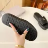 2024 Neu Buchstabe P Frau Schwarz Natur Häkelstoff Flatform Sandale Slipper Plattform Gewebt Slide House Chunky Bottom Mule Sommer Strand Flip Flops Gummisohle