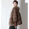 2023 Winter New Haining Fox Fur Grass Combination White Goose Down Coat Women's Short Loose Fit 997654