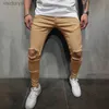 Pantaloni elastici skinny con fori al ginocchio a vita media con foro tinta unita più venduti del 2019 da uomo 240308