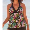 2024 New Split Women's Belly Covering Conservative Slimming V-neck Printed Tankini Swimsuit