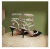 리벳 포장 된 하이힐 여름 유럽과 미국 섹시한 liuding 얇은 힐 스트랩 샌들 여성 디자이너를위한 웨딩 신발