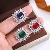 Cluster Rings Creative to the Sun Sunflower Design Senior Luxury Red Blue Square Diamond Open Ring S925 Sterling Silver High-End Women