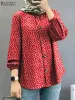 Tops ZANZEA Mulheres Boêmio Camisa de Manga Longa Casual Muçulmano Tops Vintage Floral Impresso Blusa Roupas Islâmicas Turquia Abaya Blusas