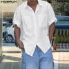 Camisas casuais masculinas moda estilo tops incerun masculino sólido all-match simples bolso design streetwear masculino manga curta blusa S-5XL
