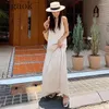 Casual Dresses Gagaok Temperament Solid Color Women Summer Design Sense Layered Sleeveless Loose Straight Sleeve Long Dress