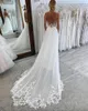 Dentelle Boho Une Ligne Robes De Mariée Bretelles Dos Nu Bouton Appliques Balayage Train Designer Robes De Mariée De Mariage ppliques