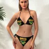 Conjunto jamaicano me crazy jamaica citação impressão biquíni traje de natação bk2136 sexy biquinis humor gráfico beachwear qualidade superior maiô p