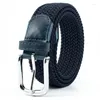 Bälten Navy Green High Quality Men Belt Women Casual mångsidig duk perforerad vävd nålspänne elastisk 115 cm mode jeans