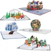 5 Pack Mixed Designs Christmas 3D Greeting Cards Pop Up Xmas Cards Bulk for Winter Holiday Year Gift 240226