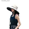 قبعات واسعة الحافة قبعات دلو W88 HAPERERMAN HAT WOMENS مضادة للانقراطيات الوجه المظلمة Sunshade Summer All-Match Big Brim Sun Hat L240305