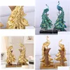 Oggetti decorativi Figurine Artigianato creativo in resina Moda Decorazioni di pavone dorato Decorazione della casa Regali aziendali Giardino 210804 D Dhddj