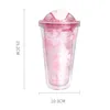 Water Bottles Portable Personalized Reusable Plastic Drinking Cup Bottle With Straws Double Layer Straw