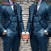 Business Mens garnitur 3-częściowy zestaw formalnych spodni kamizelki Slim Fit Groom Wedding Tuxedo Spike Lapel Blazer Men 240304