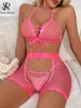 Soutien-gorge Ensembles Singreiny 2024 Costumes de lingerie porno érotique Sangle Mini Bra Thongs Femme Outfit Sexy Sous-vêtements Sheer Mesh Hollow Out Trois pièces