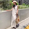 Casual Dresses Gagaok Temperament Solid Color Women Summer Design Sense Layered Sleeveless Loose Straight Sleeve Long Dress