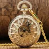 Steampunk Antique Black Gold Bronze Pocket Watch Skeleton Hand-winding Mechanical Watches Mens Womens Clock FOB Pendant Chain Gift295N