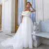 Elegante organza trouwjurk voor vrouwen uit de schouder hort mouwen boho prinses a-lijn bruidsfeest gows vestidos de novias