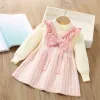 Dresses Girls' Dress 2023 Autumn/winter New Knitted Long Sleeve Bowtie Girls' Dress Children's Sweet Bowtie Knitted Sweater Dress Winter